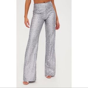 Silver sequin wide leg trousers